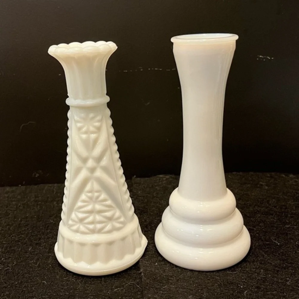 Vintage White Milk Glass 6” Bud Vase Set of Two - Picture 4 of 8